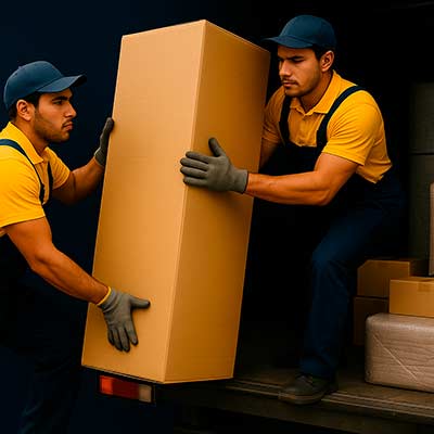 Profissional da Canarinho Mudanças segurando uma caixa